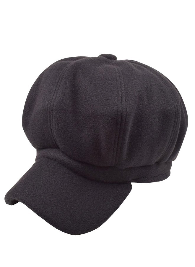 SYAYA Womens Wool Fashion All-Match Autumn Newsboy Hat, Classic Spring Visor Beret, Ladies Winter Felt Retro Cabbie Cap (Black) - Image 1